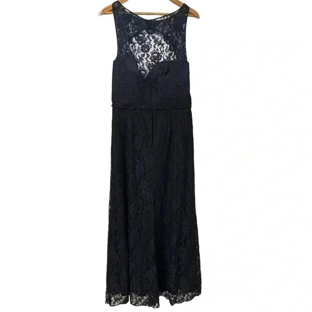 Amsale navy blue lace sleeveless maxi gown sz 16 - Picture 4 of 9